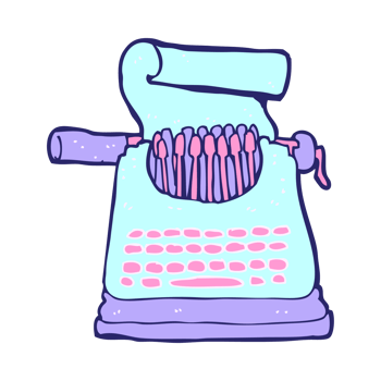 A drawing of a typewriter with pink and blue colors png