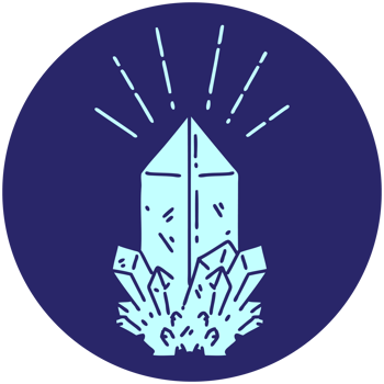 A blue and white logo with a crystal on it png