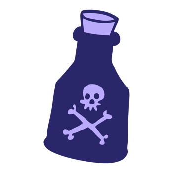 A purple bottle with a skull and crossbones on it png