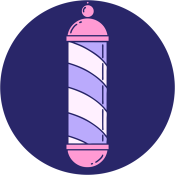 A barber pole with a pink and purple striped barber pole png