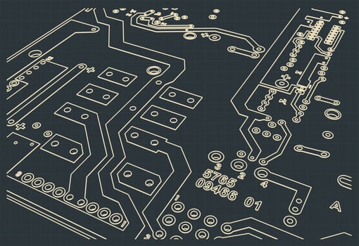 Circuit board blueprint close up vector