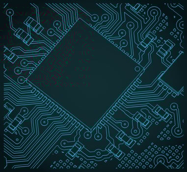 Circuit board with chip blueprint close-up vector