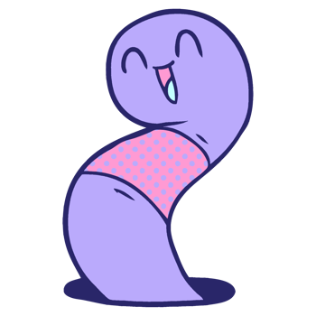 A cartoon worm with a pink polka dot dress png