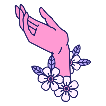 A pink hand with flowers on it png