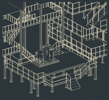 Industrial production interior stairs and equipments isometric drawing vector