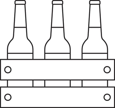 wooden box with three bottles of beer, oktoberfest, simple black and white icon on isolated background vector
