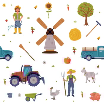 Agricultural Objects Seamless Pattern, Agriculture, Gardening and Farming Background, Textile, Packaging, Wallpaper, Wrapping Paper Illustration vector