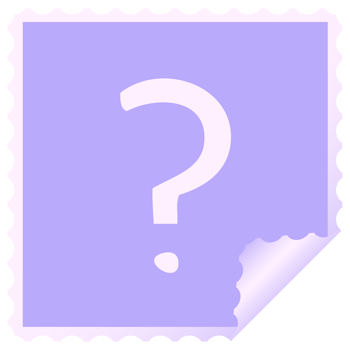 A purple stamp with a question mark on it png