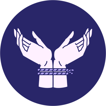 A purple circle with two hands holding a rope png