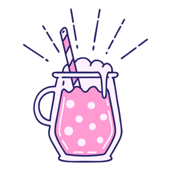 A pink milkshake with a straw and a polka dot pattern png