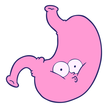 A cartoon stomach with eyes and a big nose png