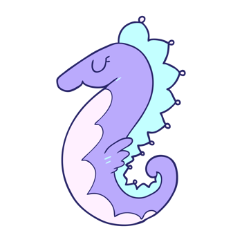 A cartoon seahorse with a blue and white tail png