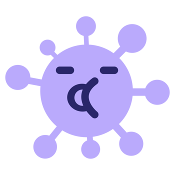 A purple virus with a face and a smile png