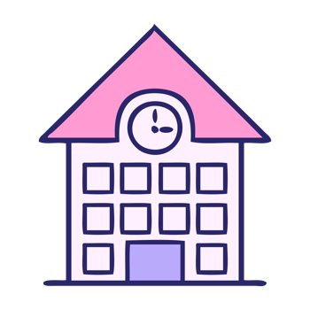 A pink house with a clock on the front png