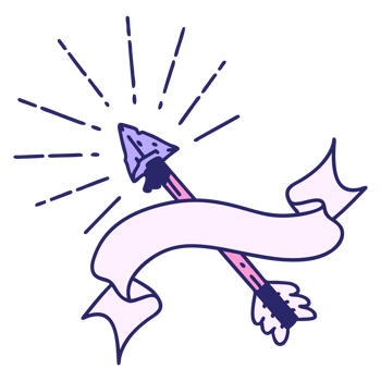 A purple arrow with a ribbon and banner png