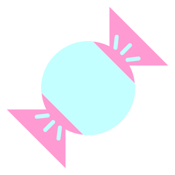 A pink and blue candy with a bow on it png