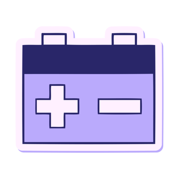 A purple battery icon with a cross on it png