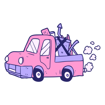 A pink truck with a bunch of tools in the back png