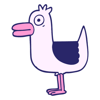 A cartoon bird with a pink beak and blue eyes png