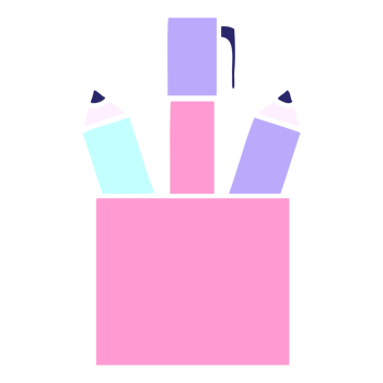 A pink box with three pencils and a pen png