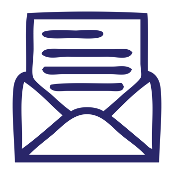 line drawing cartoon of a letter and envelope icon in blue color on transparent background png