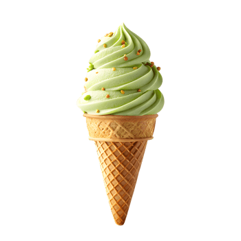 Delicious green matcha soft serve cone isolated against transparent background png