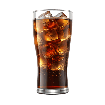 A glass of cola with ice cubes png