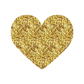 Isolated single Golden glitter shimmer luxury heart. Shiny romance Happy Valentines Day icon. Gold sand award sticker. VIP premium design element. Magical tag for card, invitation. illustration vector