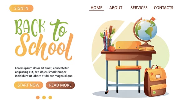 Back to school desk with globe and supplies vector