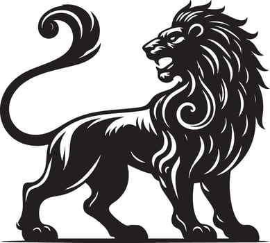 Majestic Black Lion Silhouette Standing Proudly Side Profile Fierce Royal Symbol vector