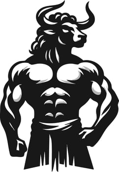 Mighty Muscular Minotaur Warrior with Powerful Physique and Horns vector