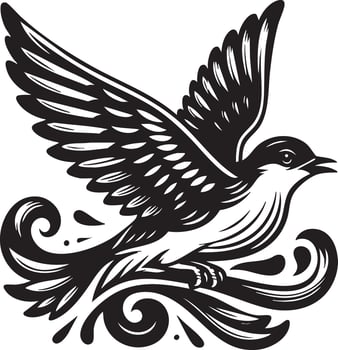Elegant Stylized Black and White Bird Illustration for Artistic Projects vector