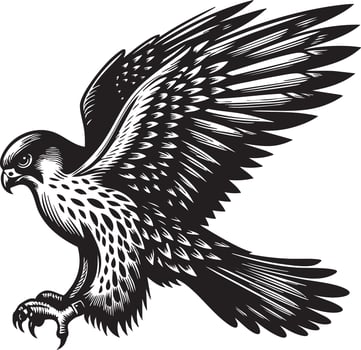 Majestic Falcon in Flight Artistic Black and White Illustration vector