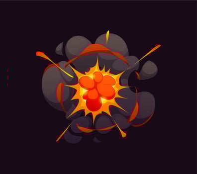 Cartoon comic bomb explosion fire blast effect vector