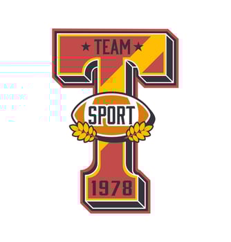Varsity sport patch label with letter T badge vector