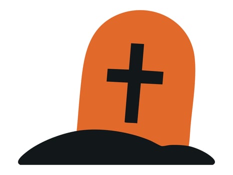 Black and orange grave icon featuring cross, isolated on white background, graphic illustration. concept of Halloween, cemetery, memorial, christianity symbol, design element vector