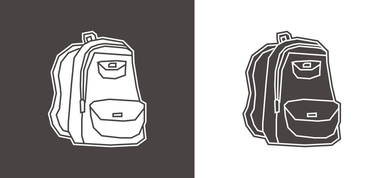 Backpack Icon in Black Filled and White Filled Cutout Style vector