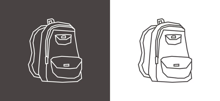 Backpack Icon in Black Line Art and White Line Art Cutout Style vector