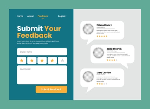 Simple minimalist feedback submission web ui form template design vector
