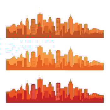 Urban Skyline Silhouette in Varying Tones A Vibrant Cityscape Depiction with a Dynamic Color Palette and Artistic Design vector