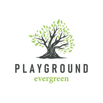 tree concept children playground logo natural tree concept as a playground and green forest tree nature as a product brand symbol or poster illustration template vector