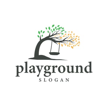 tree children playground logo natural tree concept as a playground and green forest tree nature as a product brand symbol or poster illustration template vector