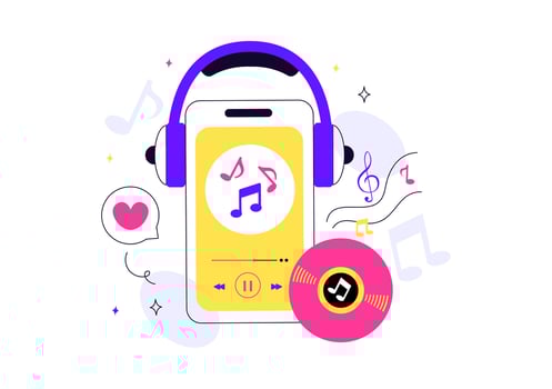 Audio Spectrum and Popular Tunes Illustration in Flat Digital Style vector