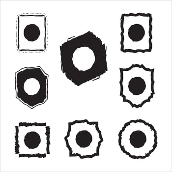 Collection of abstract grunge shapes with central circles on white background vector