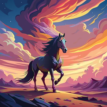 a horse running in the desert at sunset vector
