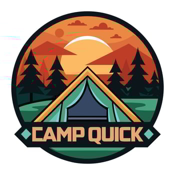 camp quick logo with a tent and trees vector