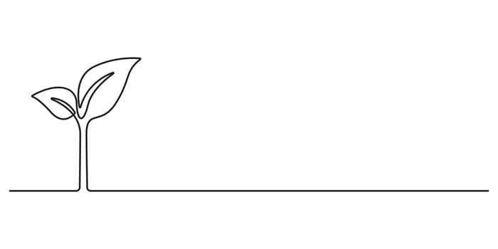 Growing plant, sprout leaves in one continuous line drawing. Creative concept of renewable green energy and environmental friendly sources. Graphic illustration vector