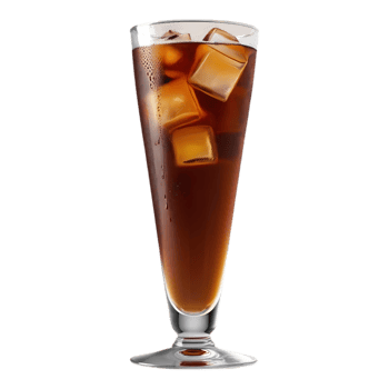 Refreshing Iced Coffee in Tall Glass with Melting Ice Cubes. png