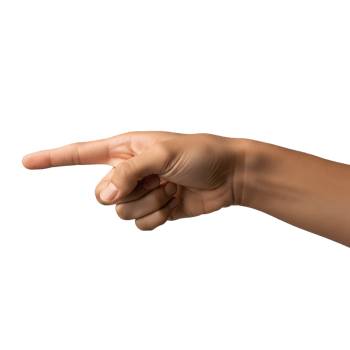 A hand is pointing to the left, isolated on transparent background png