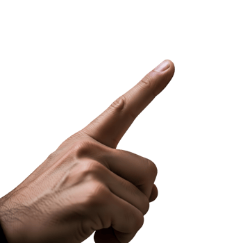 A male hand with a finger pointing upwards, isolated on transparent background png